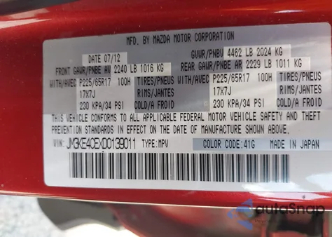 2013 Mazda Cx-5 Touring z USA, uszkodzony, nr VIN JM3KE4CEXD0139011